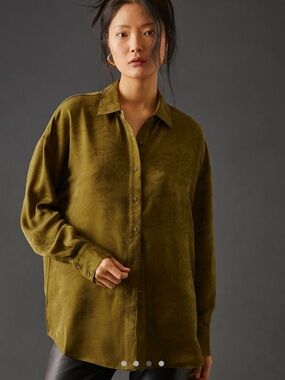 Anthropologie Favorite Daughter The Ex- Boyfriend Olive Green Button-Down